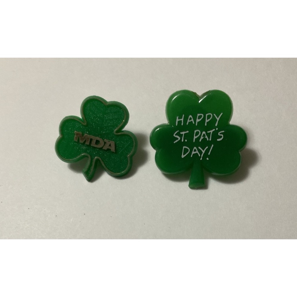 St. Patrick's Day Shamrock Brooch - Muscular Dystrophy Association Pin Lot Of 2